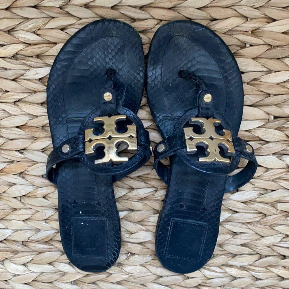 Tory Burch Miller sandals black snakeskin 8